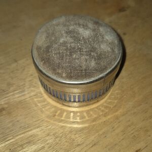 Vintage Metal Pin Cusion/Container with Blue Accents